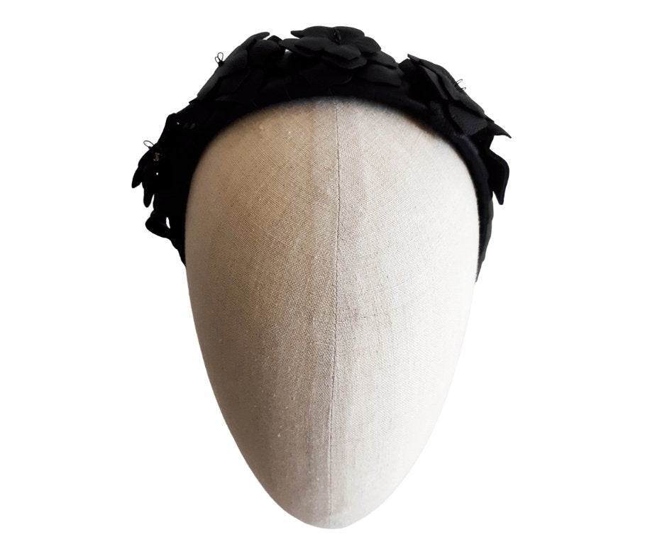 Black Leather flower ladies headband - Julie Herbert Millinery