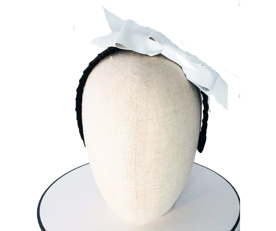 Ladies Black and white Leather Bow and Velvet Headband - Julie Herbert Millinery