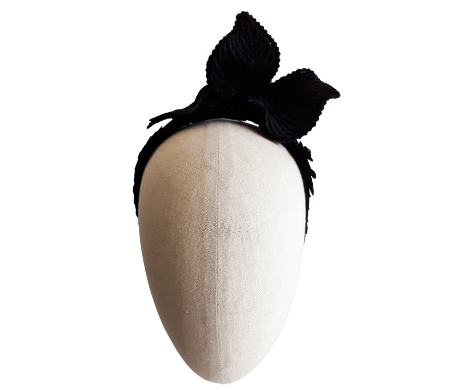 Ladies Black guipure lace leaf headband - Julie Herbert Millinery