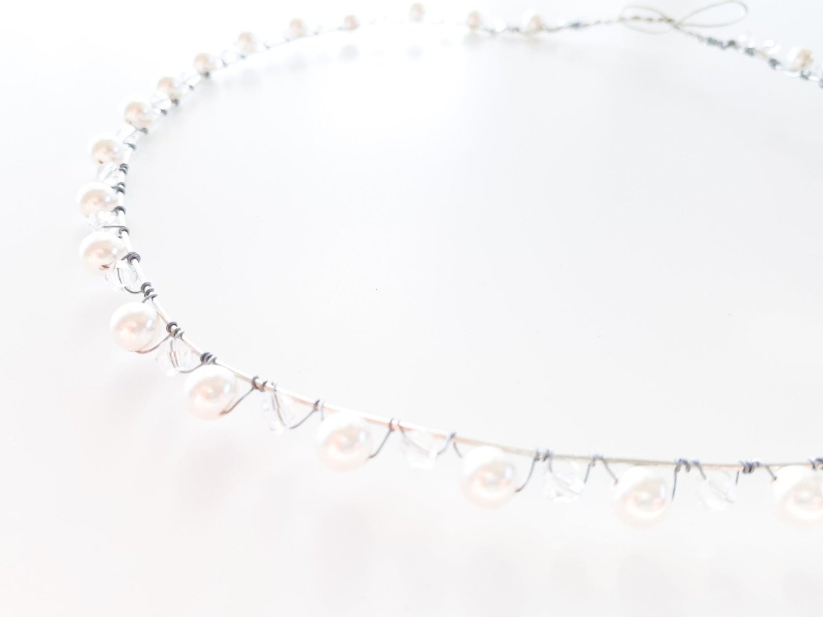 Ladies Ivory & Clear Swarovski Pearl and Crystal Bridal Crown - Julie Herbert Millinery