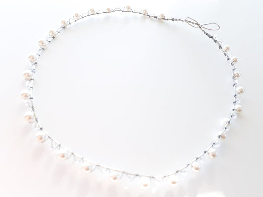 Ladies Ivory & Clear Swarovski Pearl and Crystal Bridal Crown - Julie Herbert Millinery bridal crown